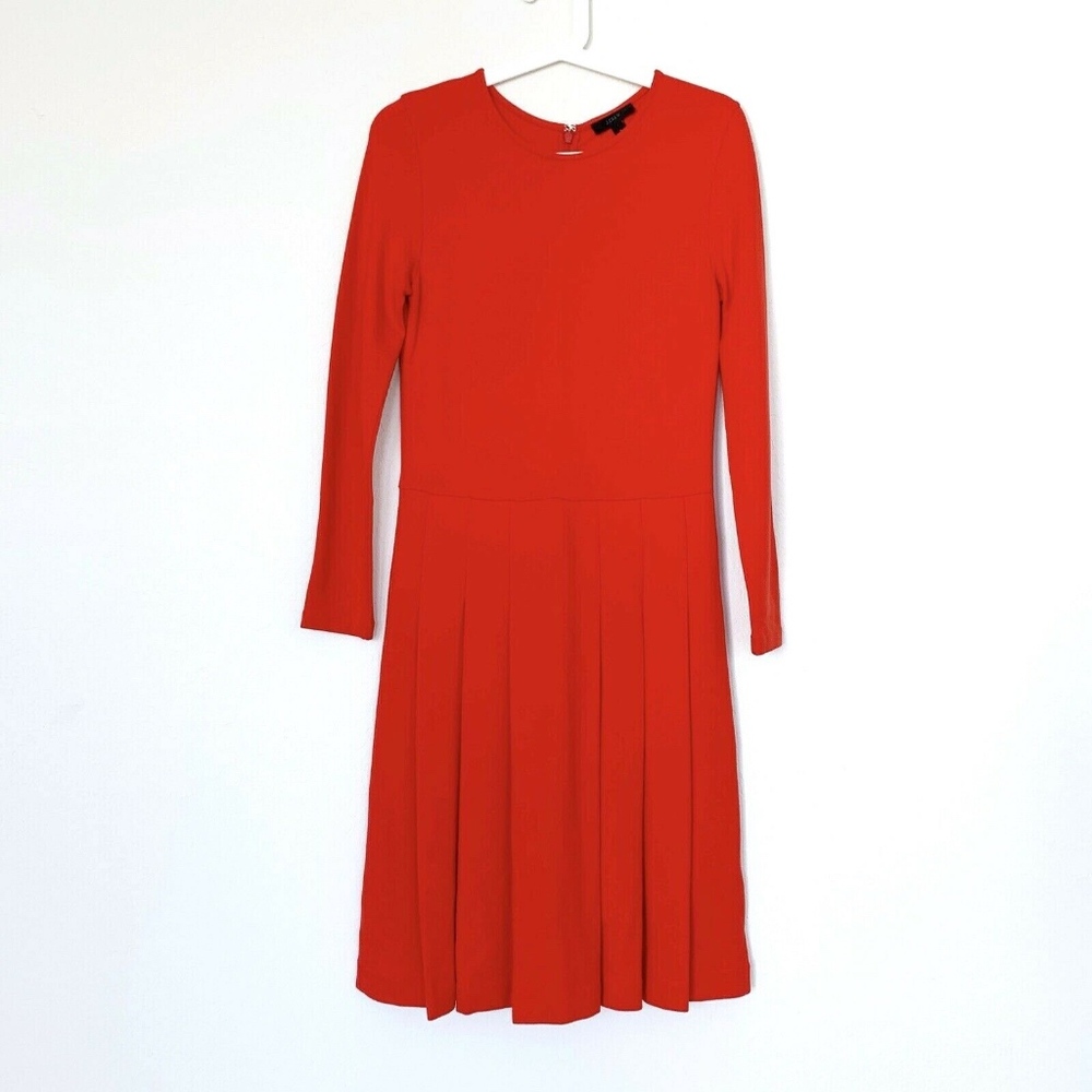 J. Crew Red Long Sleeve Pleated Ponte Dress - Picture 2 of 8